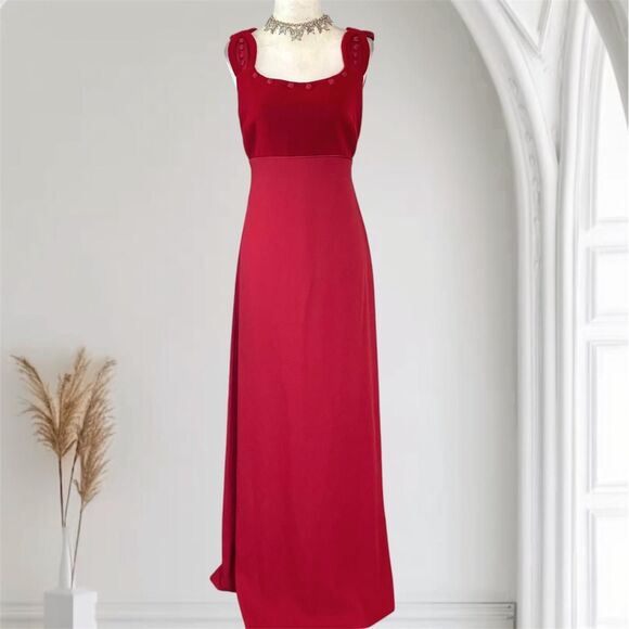 Liz Claiborne Early 2000's Whimsygoth Red Velvet Rose Bud Empire Prom Dress 8 M - Picture 1 of 7
